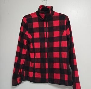 Passports Womens Red And Black Gingham Check Print Fleece Full Zip Jacket Size M